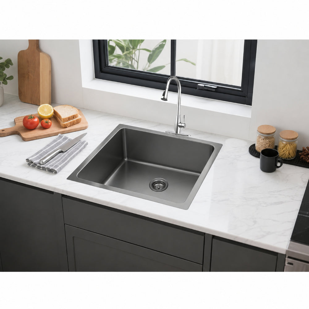 VITO STAINLESS STEEL SINGLE BOWL UNDERMOUNT KITCHEN SINK GUN METAL 450MM