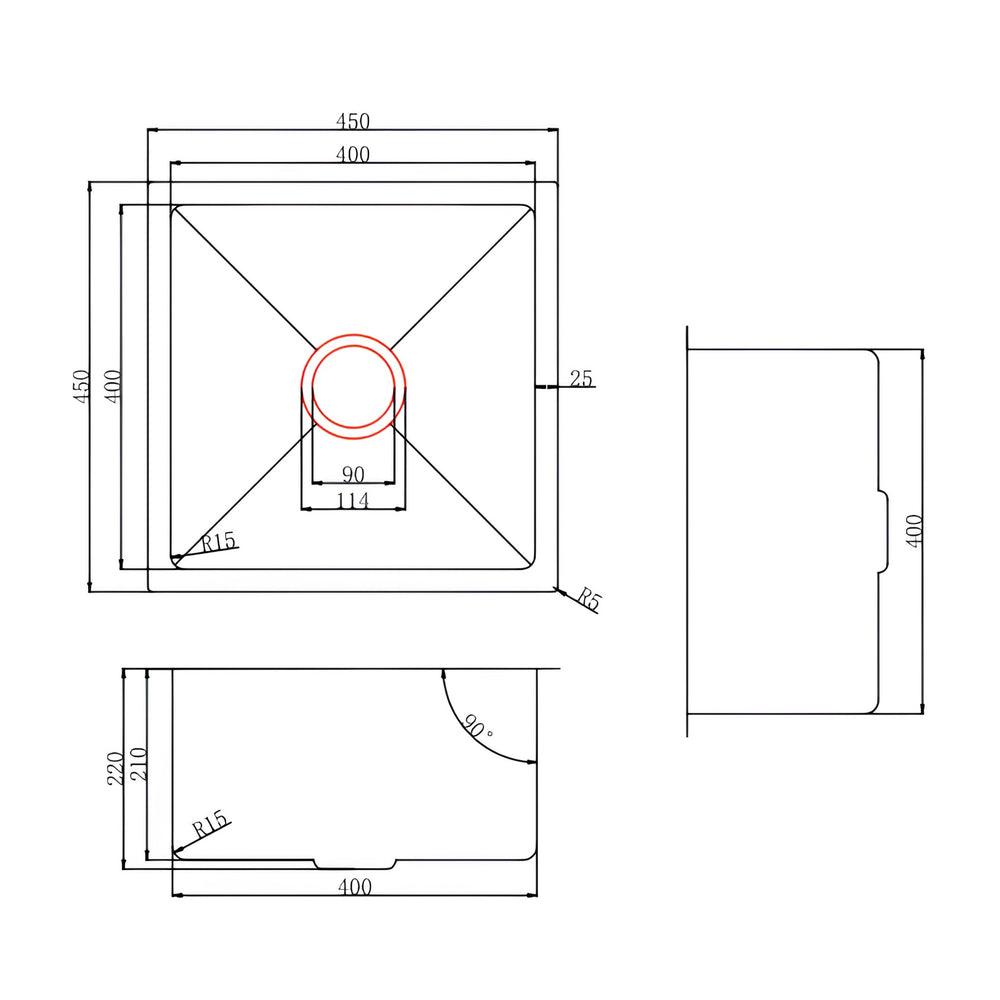 VITO STAINLESS STEEL SINGLE BOWL UNDERMOUNT KITCHEN SINK MATTE BLACK 450MM