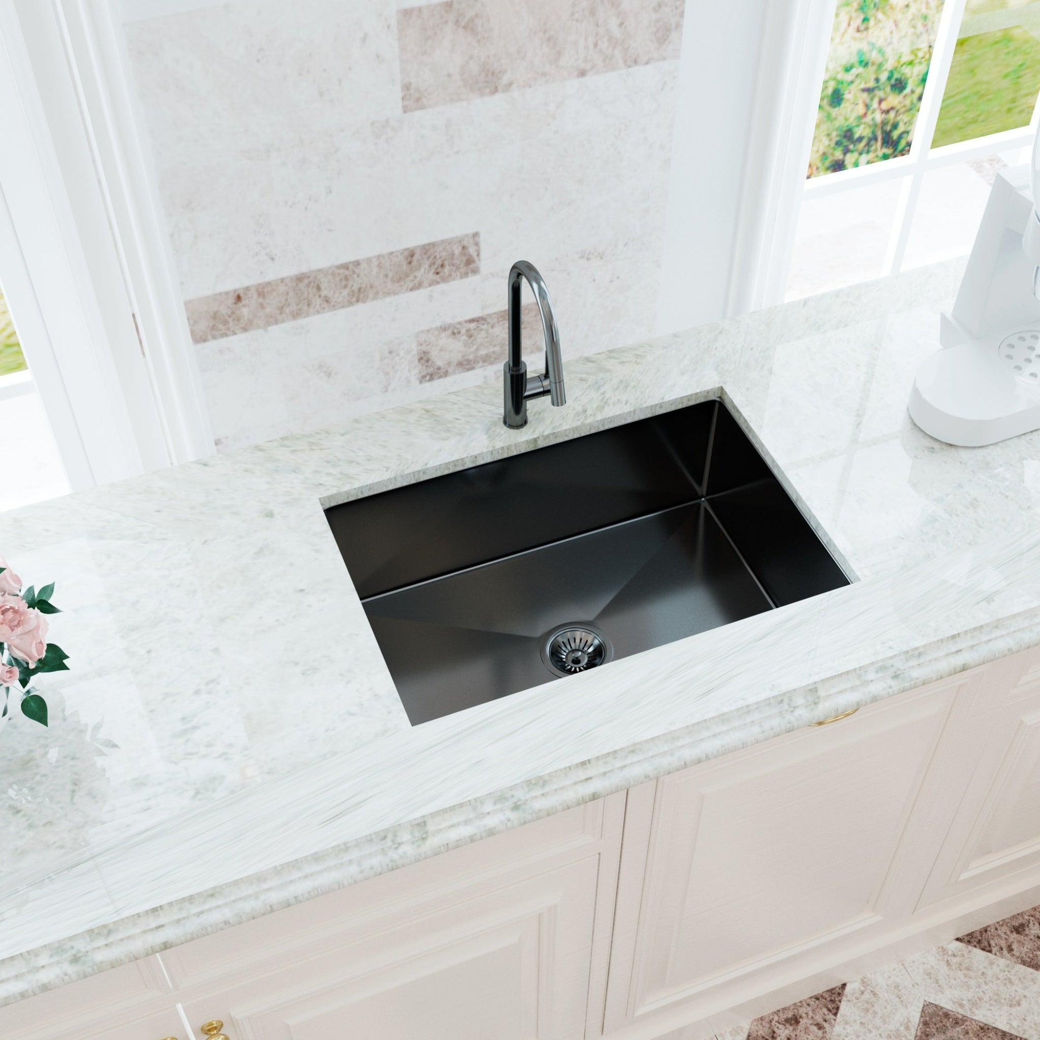 VITO STAINLESS STEEL SINGLE BOWL UNDERMOUNT KITCHEN SINK MATTE BLACK 660MM