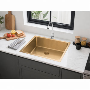 VITO STAINLESS STEEL SINGLE BOWL UNDERMOUNT KITCHEN SINK BRUSHED GOLD 750MM