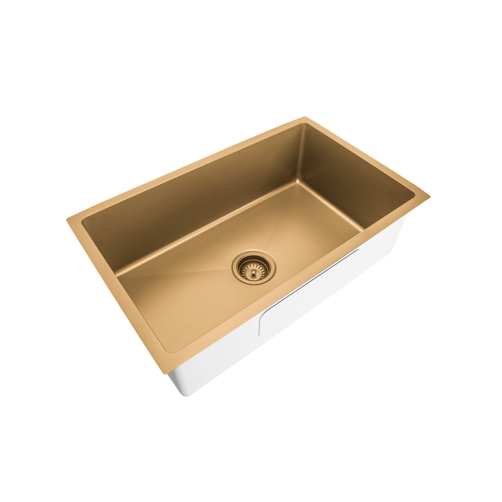 VITO STAINLESS STEEL SINGLE BOWL UNDERMOUNT KITCHEN SINK BRUSHED GOLD 750MM