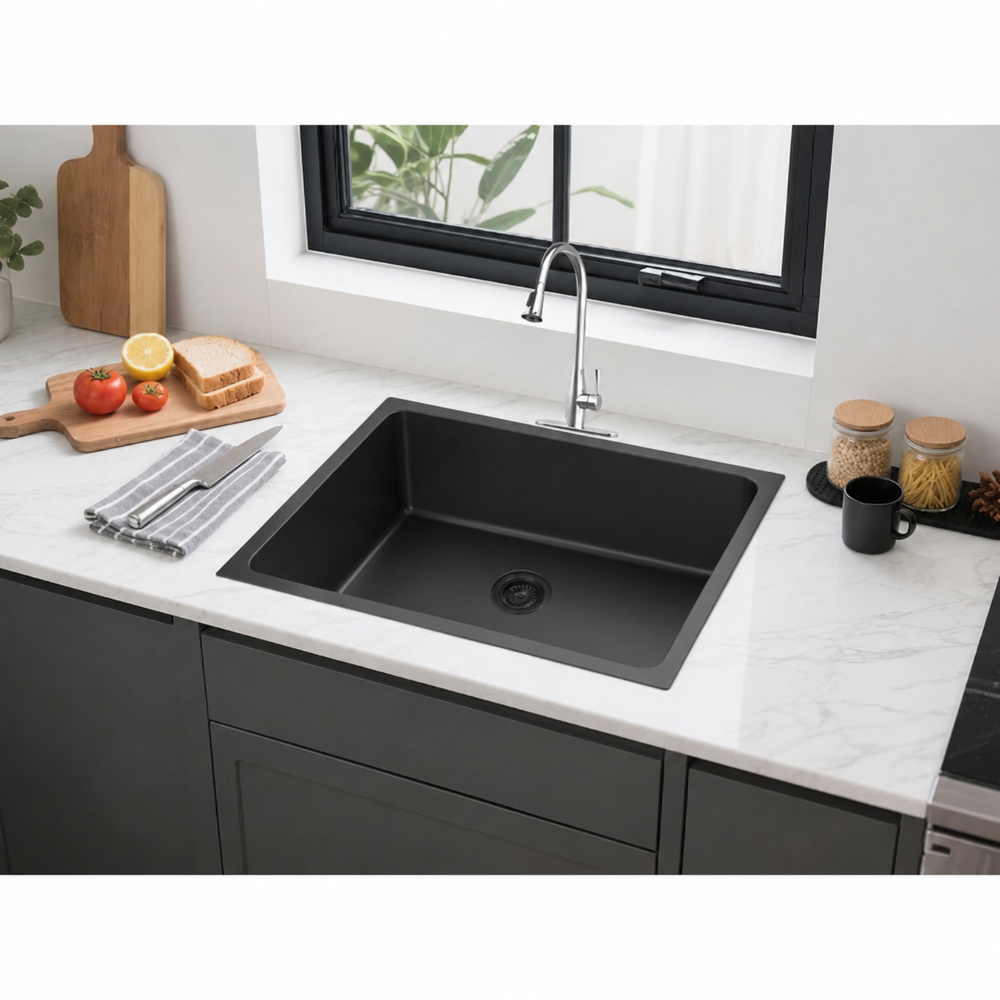 VITO STAINLESS STEEL SINGLE BOWL UNDERMOUNT KITCHEN SINK MATTE BLACK 750MM