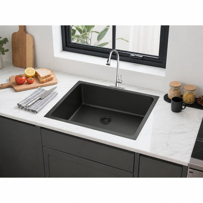 VITO STAINLESS STEEL SINGLE BOWL UNDERMOUNT KITCHEN SINK MATTE BLACK 750MM
