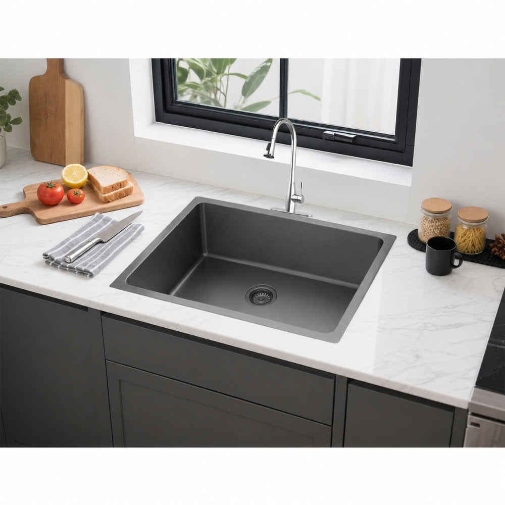 VITO STAINLESS STEEL SINGLE BOWL UNDERMOUNT KITCHEN SINK GUN METAL 750MM