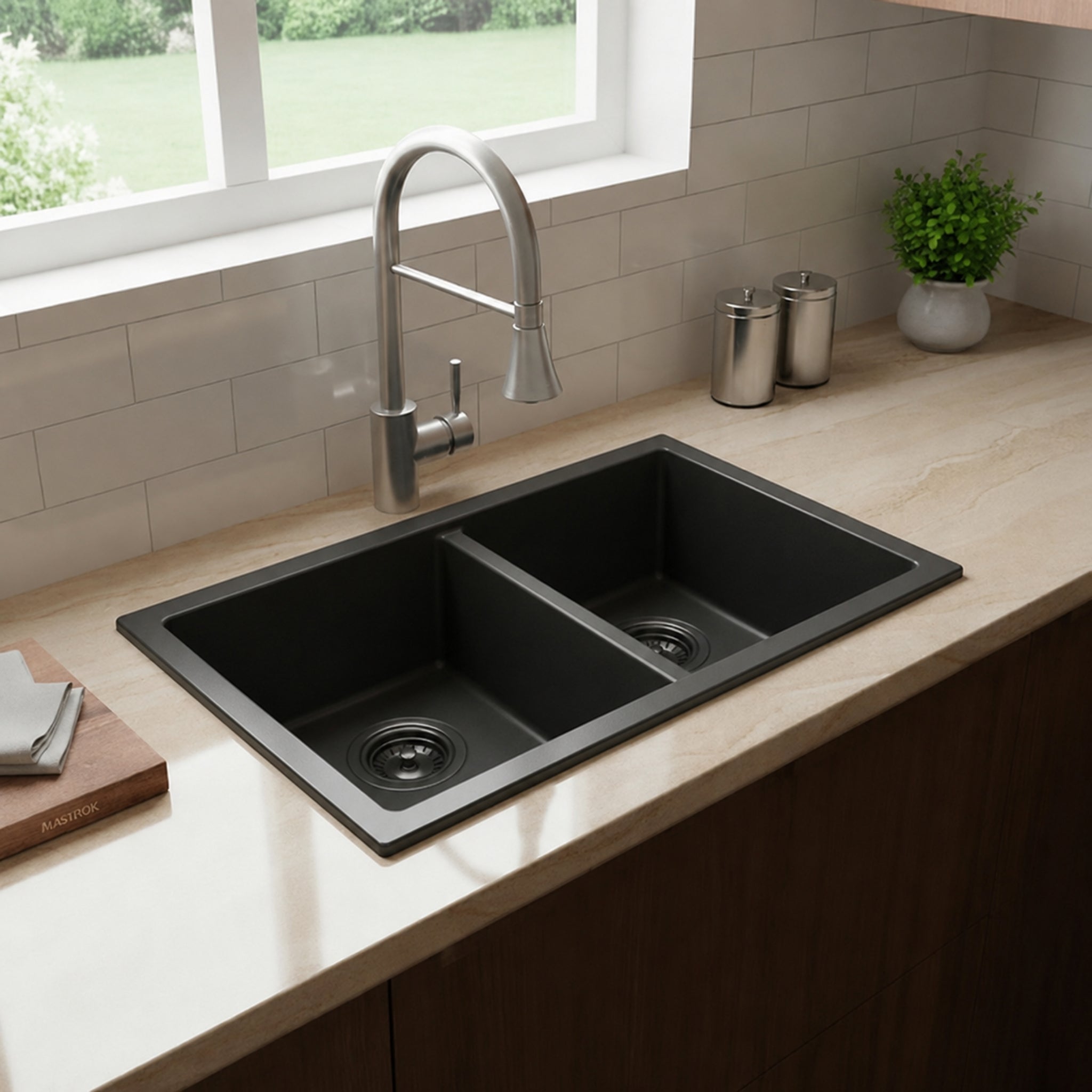 VITO DOUBLE BOWL KITCHEN SINK MATTE BLACK 775MM