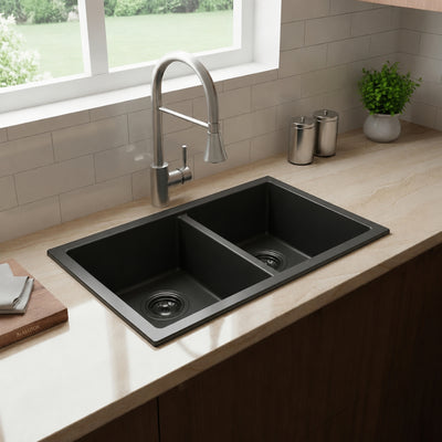 VITO DOUBLE BOWL KITCHEN SINK MATTE BLACK 775MM