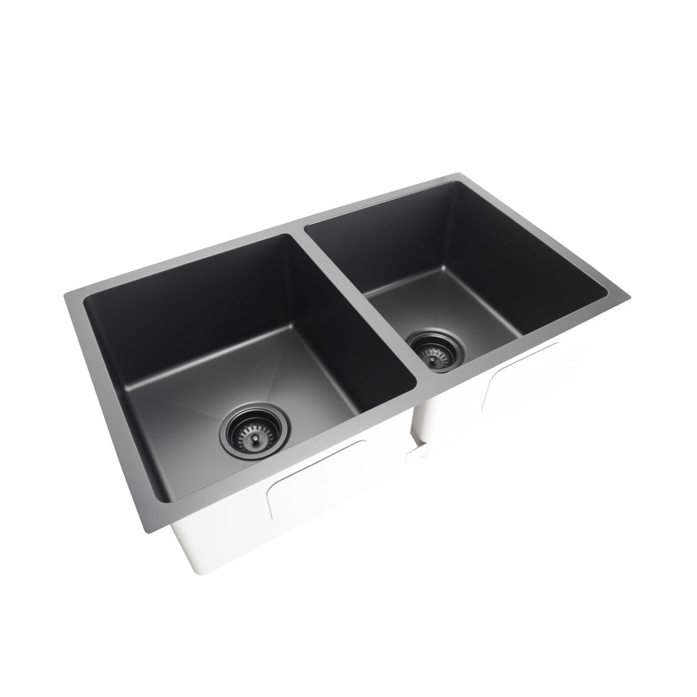 VITO DOUBLE BOWL KITCHEN SINK MATTE BLACK 775MM