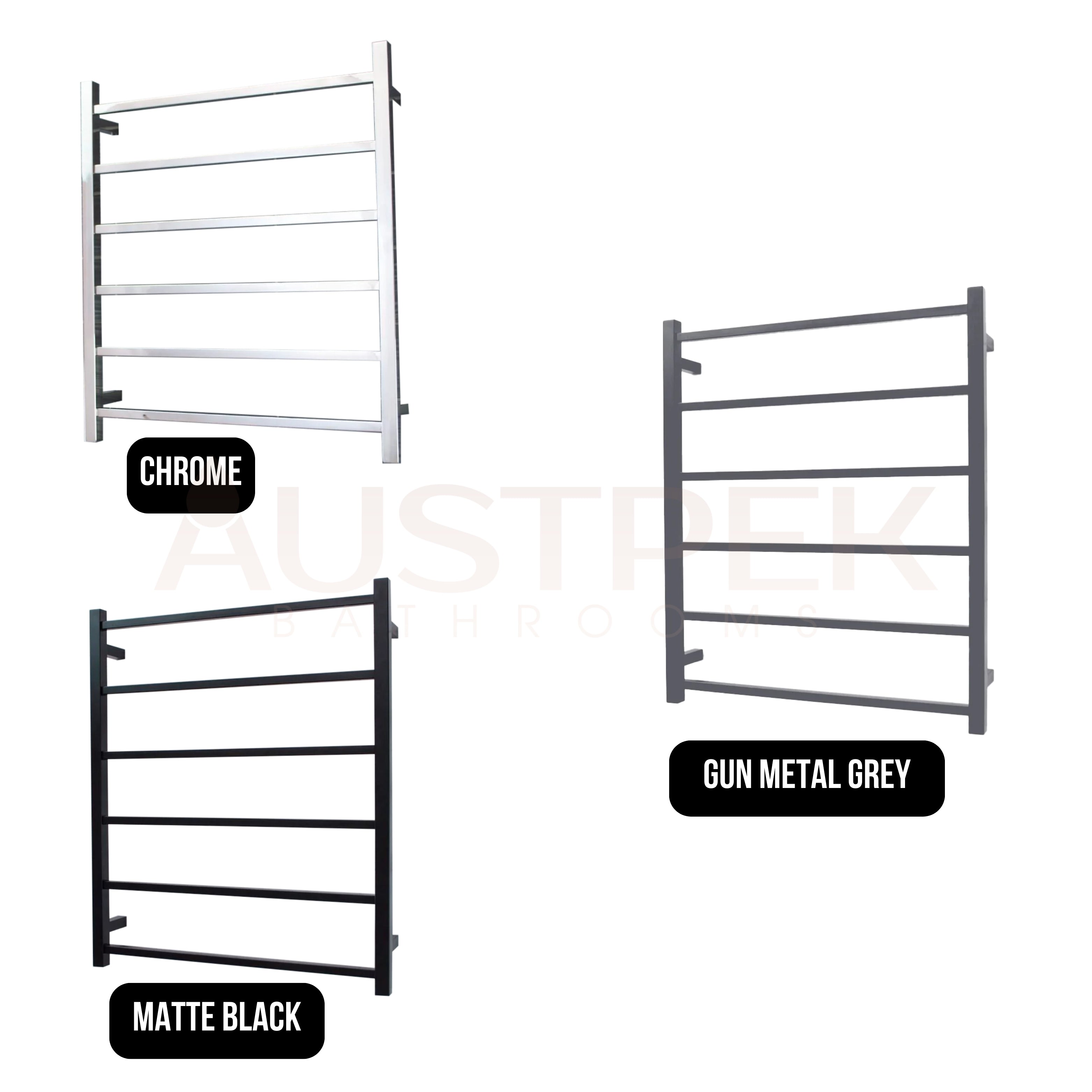 RADIANT HEATING 6-BARS SQUARE NON-HEATED TOWEL RAIL MATTE BLACK 700MM