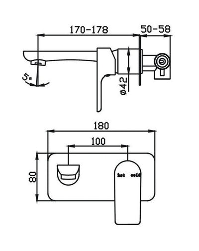 TAPART SLEEK WALL MIXER WITH OUTLET BLACK AND CHROME