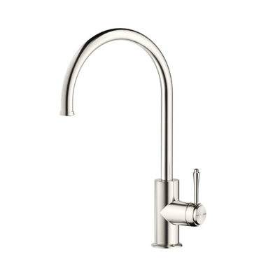 BELLA VISTA MICA HERITAGE LEAD FREE GOOSENECK SINK MIXER 372MM BRUSHED NICKEL