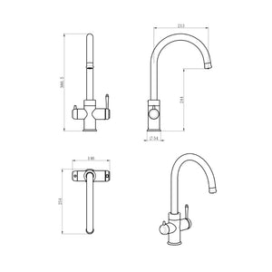 BELLA VISTA MICA HERITAGE 3-WAY FILTER SINK MIXER 380MM FRENCH GOLD