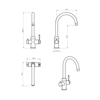 BELLA VISTA MICA HERITAGE LEAD FREE 3-WAY FILTER SINK MIXER 380MM CHROME