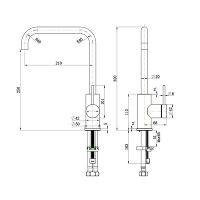 BELLA VISTA MICA LEAD FREE SOFT-SQUARE SINK MIXER 320MM BLACK