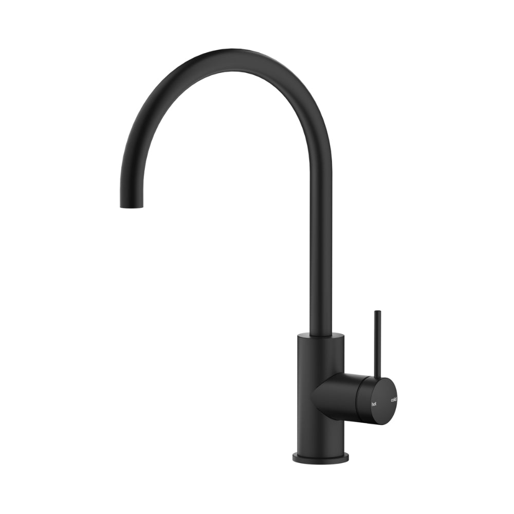 BELLA VISTA MICA LEAD FREE GOOSENECK SINK MIXER 371MM BLACK