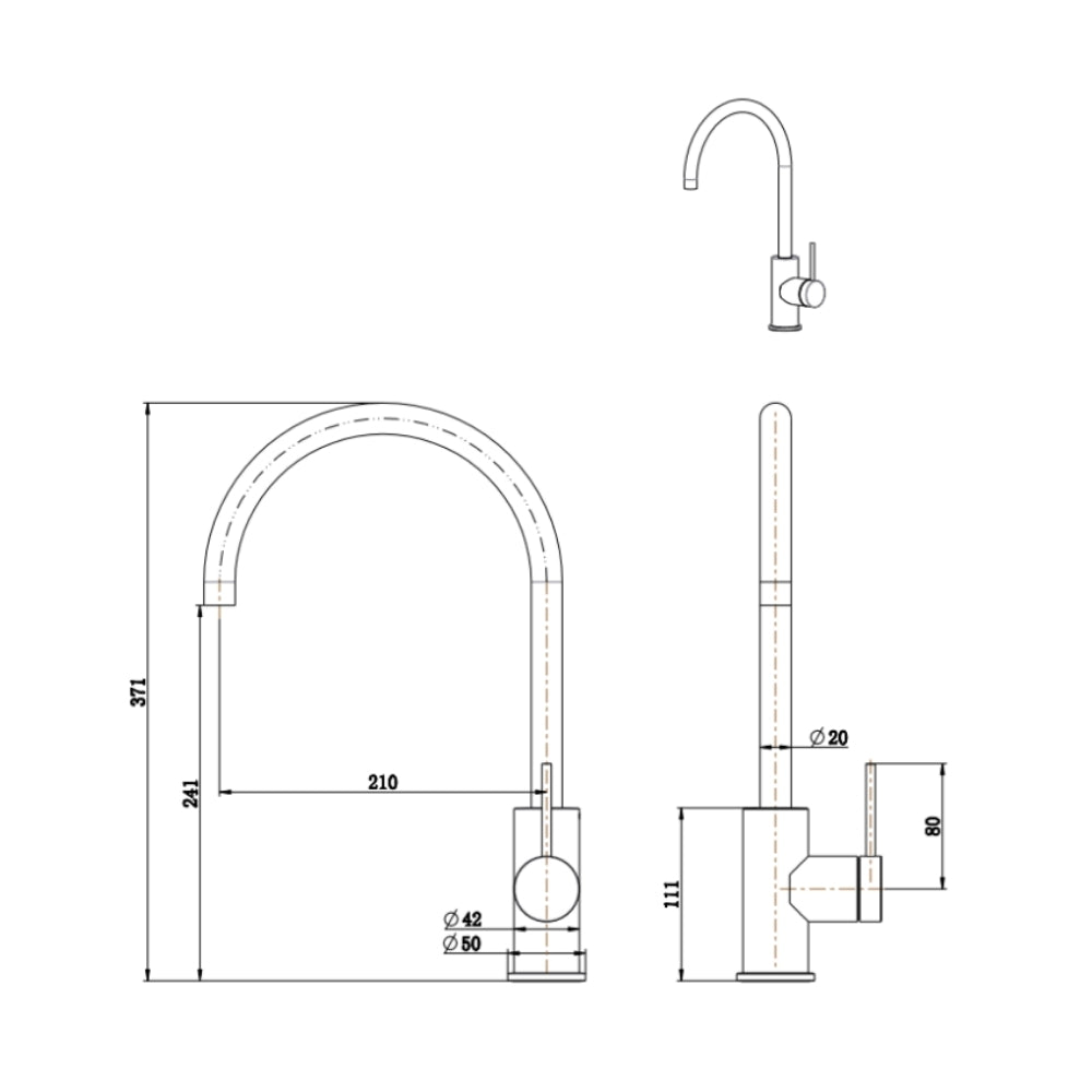 BELLA VISTA MICA LEAD FREE GOOSENECK SINK MIXER 371MM BLACK
