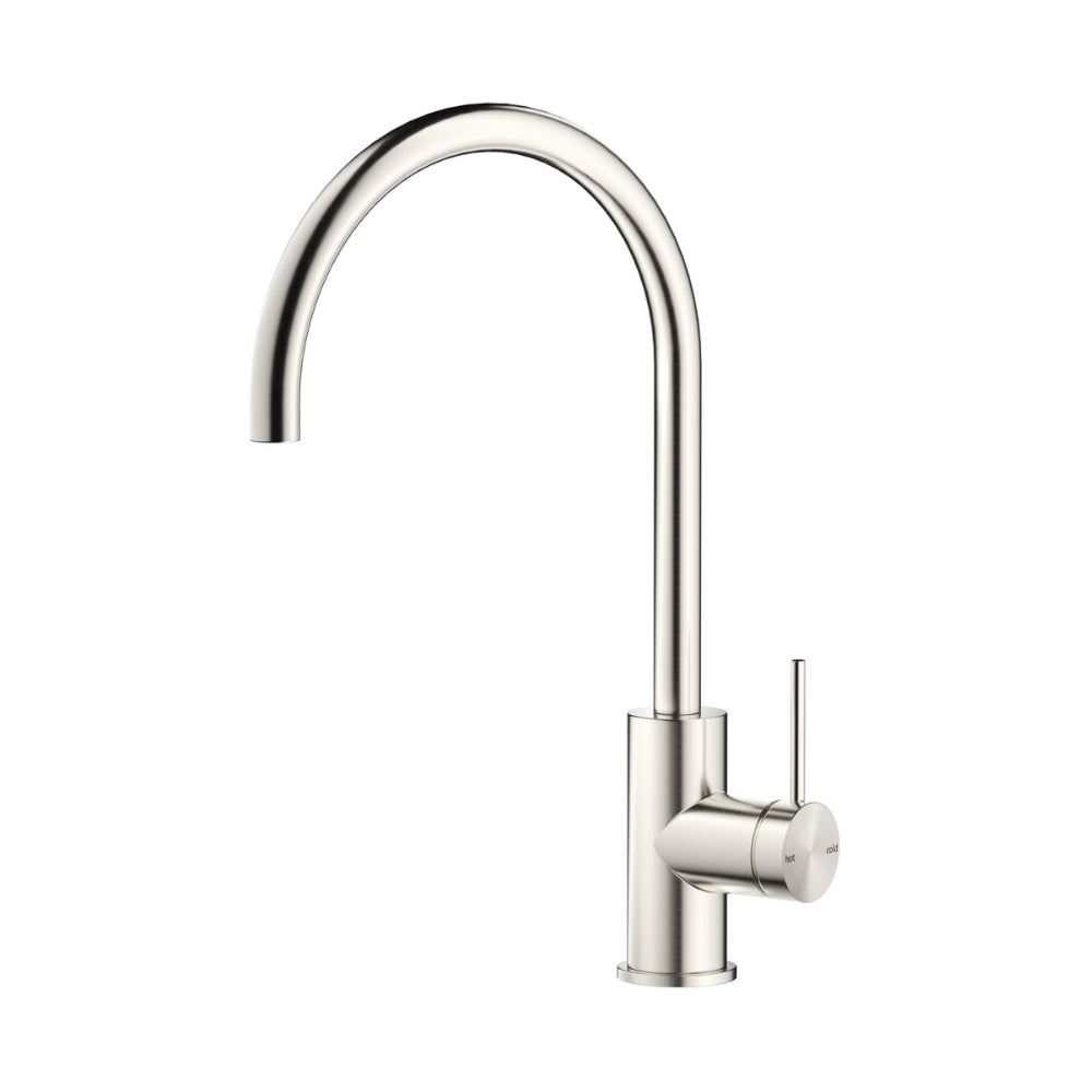 BELLA VISTA MICA LEAD FREE GOOSENECK SINK MIXER 371MM BRUSHED NICKEL