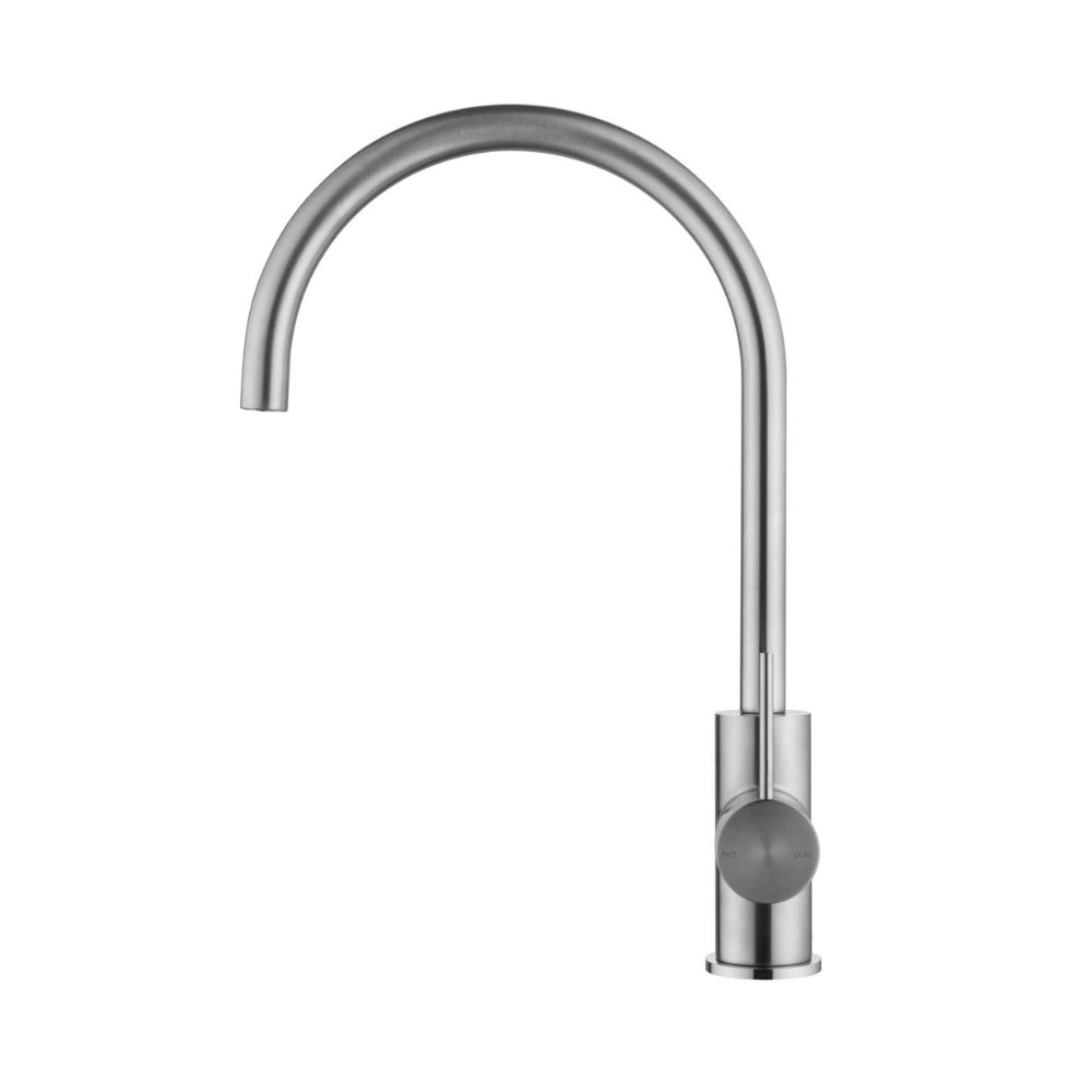 BELLA VISTA MICA LEAD FREE GOOSENECK SINK MIXER 371MM BRUSHED NICKEL