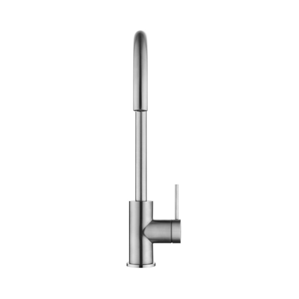 BELLA VISTA MICA LEAD FREE GOOSENECK SINK MIXER 371MM BRUSHED NICKEL