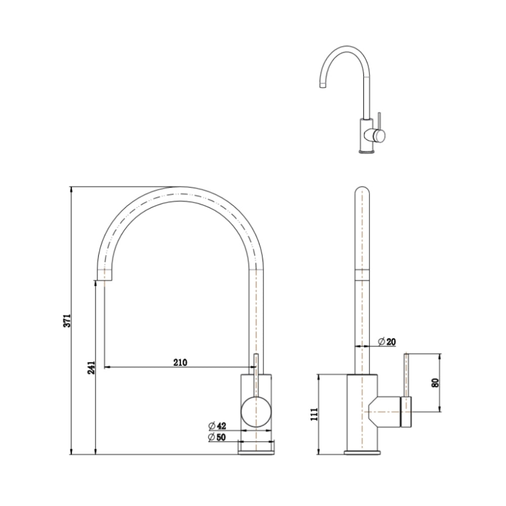 BELLA VISTA MICA LEAD FREE GOOSENECK SINK MIXER 371MM BRUSHED NICKEL