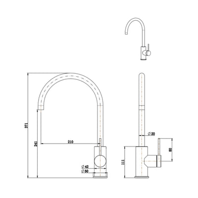 BELLA VISTA MICA LEAD FREE GOOSENECK SINK MIXER 371MM DUSK BRONZE