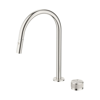 BELLA VISTA MICA LEAD FREE  FLUTED PULL-OUT HOB MIXER SET 375MM BRUSHED NICKEL