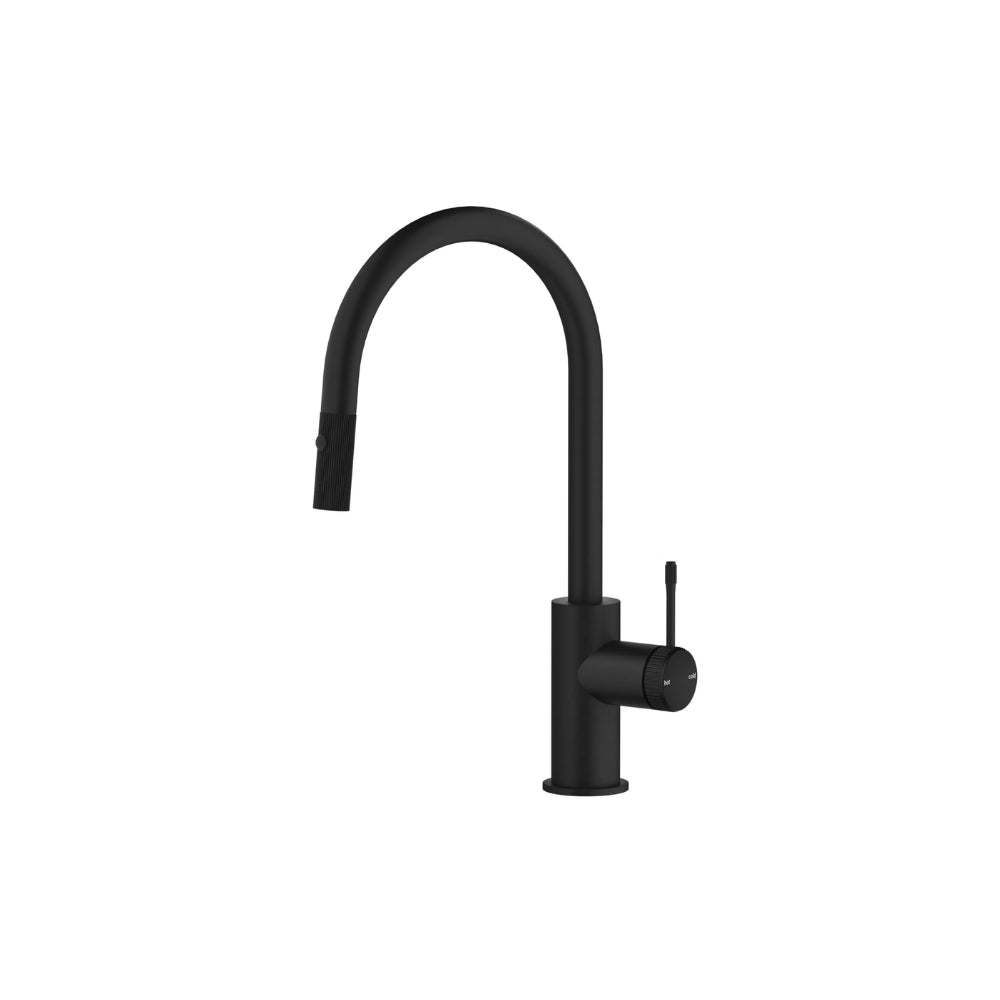 BELLA VISTA MICA LEAD FREE FLUTED PULL-OUT SINK MIXER 414MM BLACK