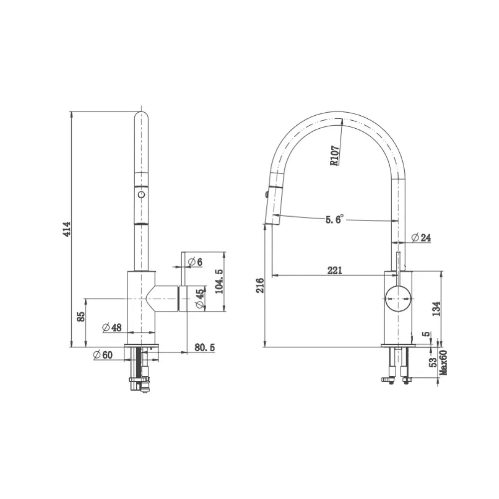 BELLA VISTA MICA LEAD FREE FLUTED PULL-OUT SINK MIXER 414MM BLACK