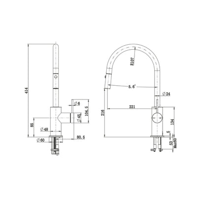BELLA VISTA MICA LEAD FREE FLUTED PULL-OUT SINK MIXER 414MM FRENCH GOLD