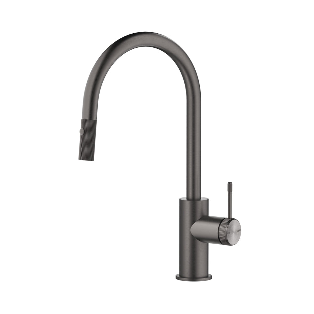 BELLA VISTA MICA LEAD FREE FLUTED PULL-OUT SINK MIXER 414MM GUN METAL