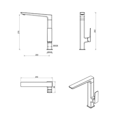 BELLA VISTA TIAGO SINK MIXER 275MM BRUSHED NICKEL