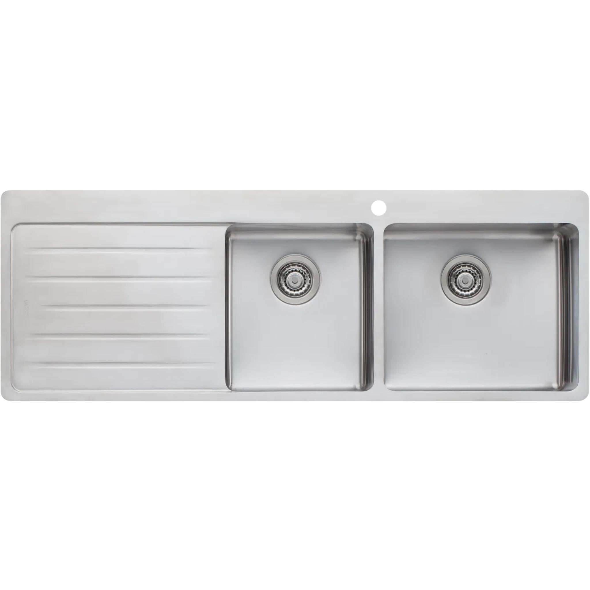 OLIVERI SONETTO 1 & 3/4 BOWL TOPMOUNT KITCHEN SINK WITH TAPHOLE & DRAINER STAINLESS STEEL 1415MM