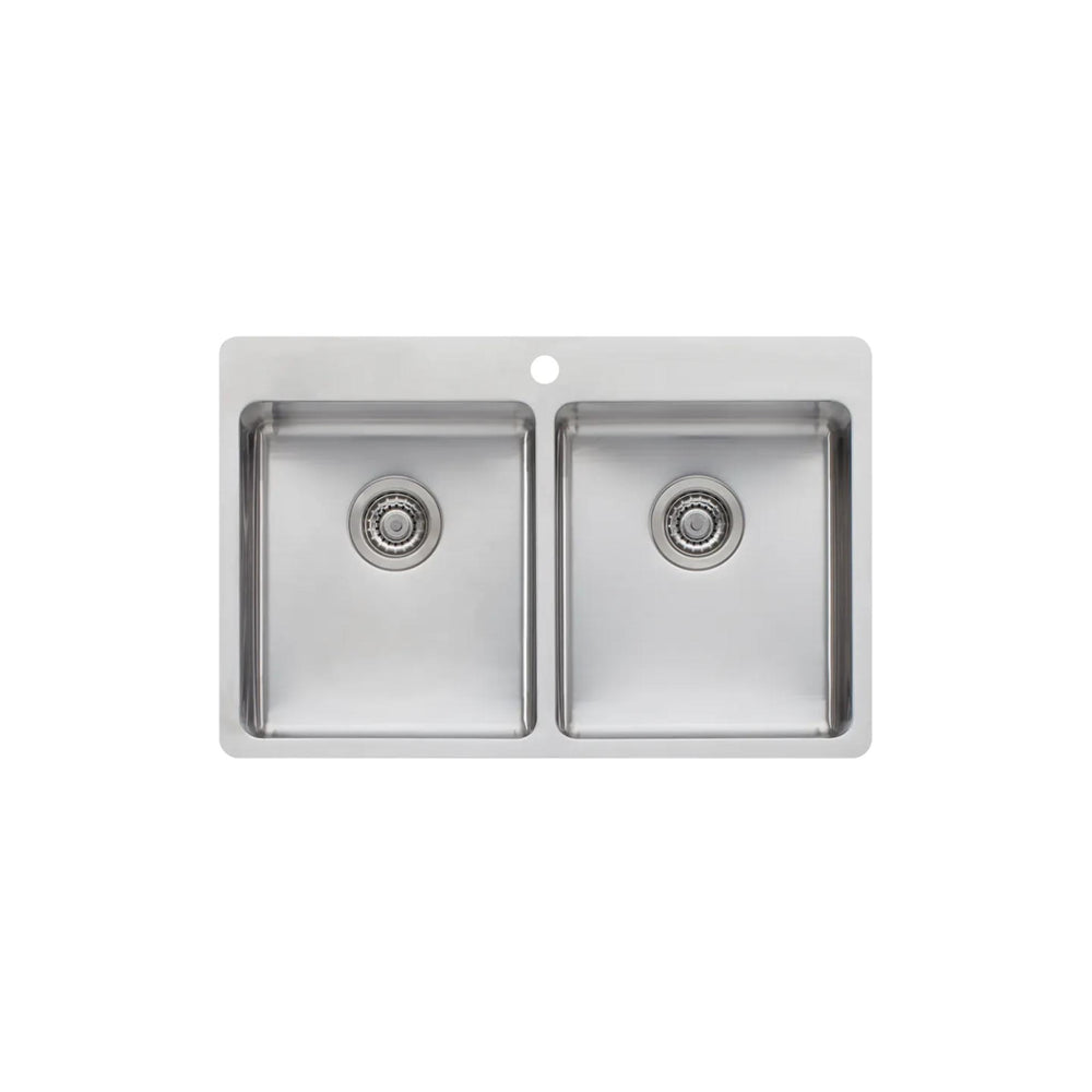 OLIVERI SONETTO DOUBLE BOWL TOPMOUNT ALFRESCO AND KITCHEN SINK WITH TAPHOLE STAINLESS STEEL 785MM