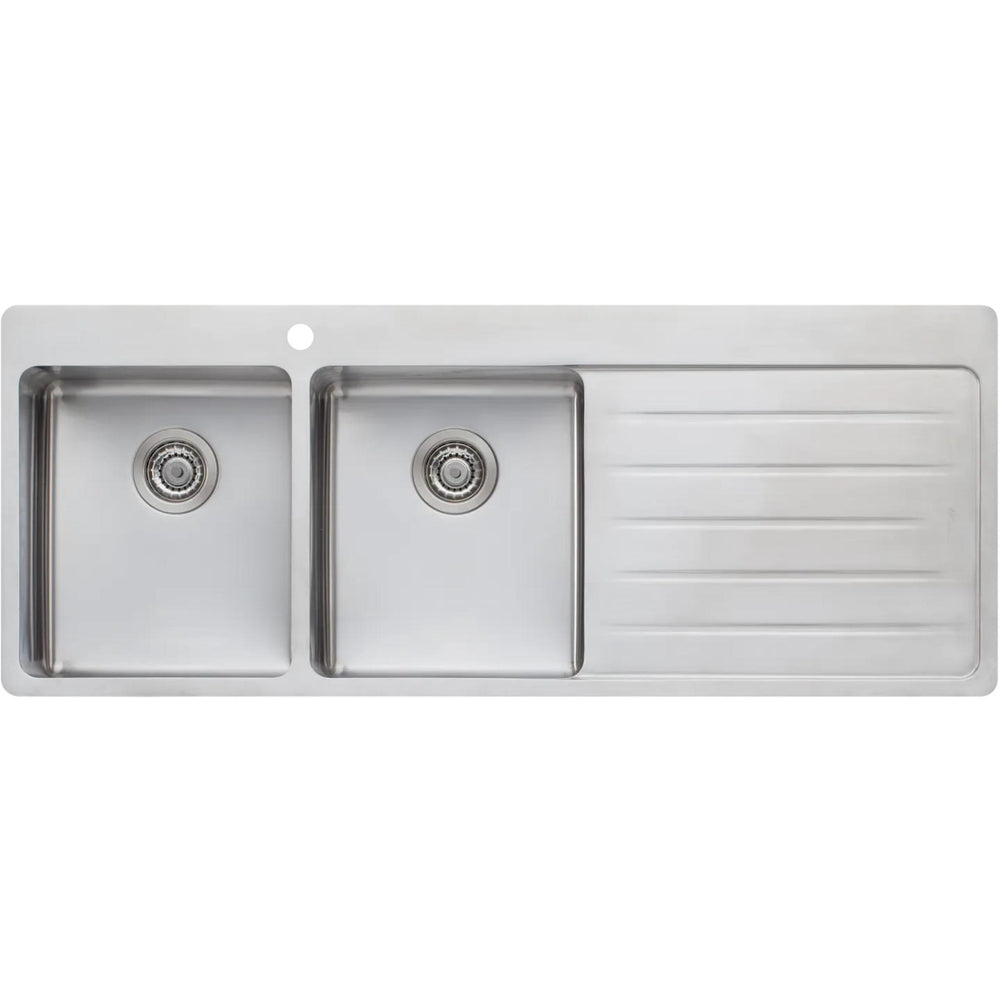 OLIVERI SONETTO DOUBLE BOWL TOPMOUNT ALFRESCO AND KITCHEN SINK WITH TAPHOLE & DRAINER STAINLESS STEEL 1300MM