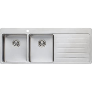 OLIVERI SONETTO DOUBLE BOWL TOPMOUNT ALFRESCO AND KITCHEN SINK WITH TAPHOLE & DRAINER STAINLESS STEEL 1300MM