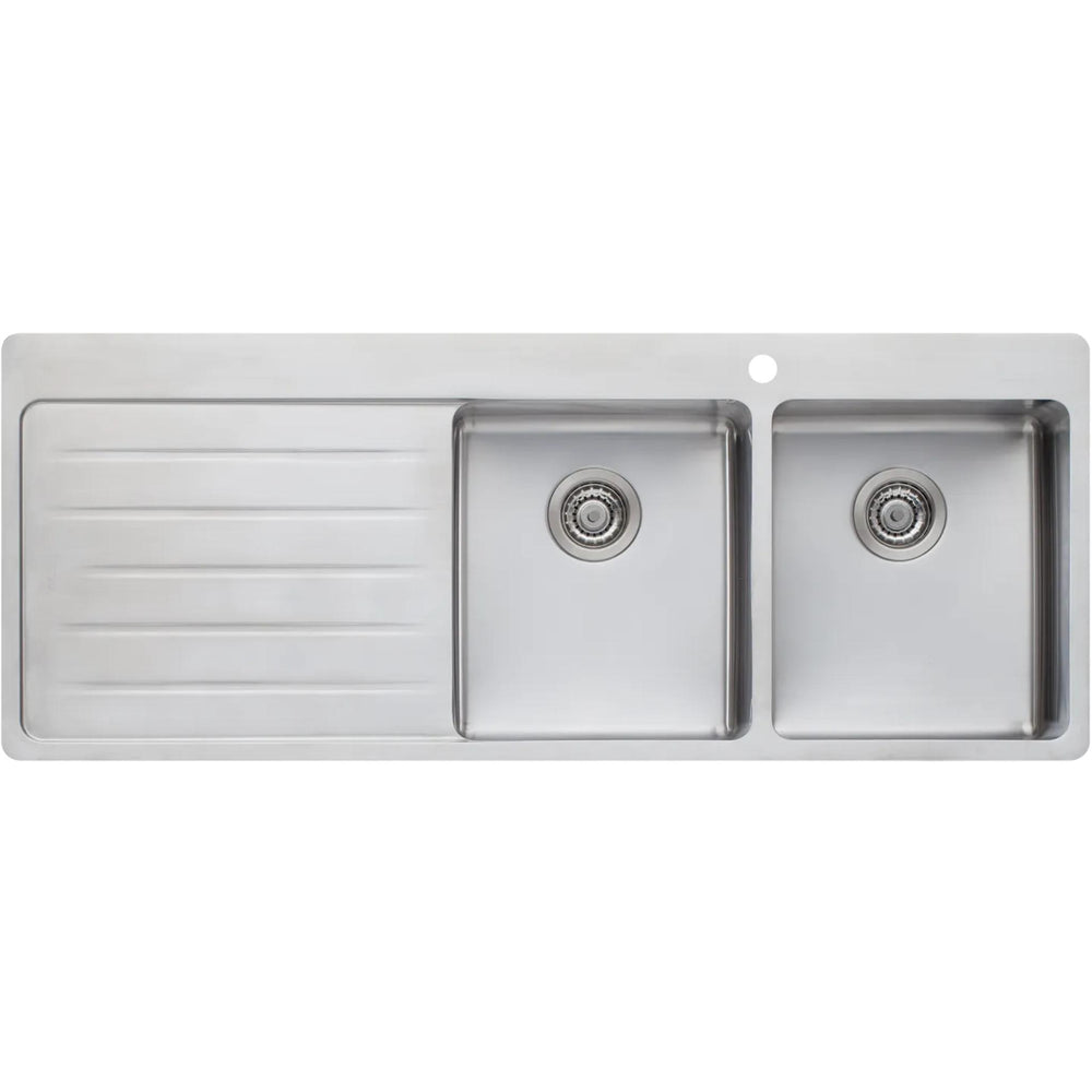OLIVERI SONETTO DOUBLE BOWL TOPMOUNT ALFRESCO AND KITCHEN SINK WITH TAPHOLE & DRAINER STAINLESS STEEL 1300MM