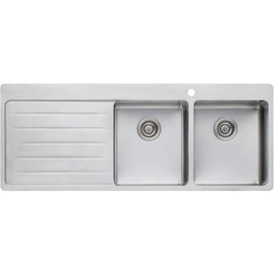 OLIVERI SONETTO DOUBLE BOWL TOPMOUNT ALFRESCO AND KITCHEN SINK WITH TAPHOLE & DRAINER STAINLESS STEEL 1300MM