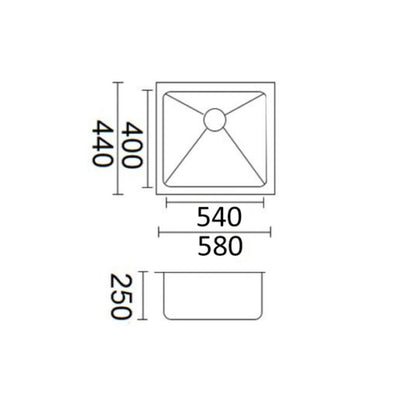 BELLA VISTA LUMINARE SINGLE BOWL KITCHEN SINK STAINLESS STEEL 580MM