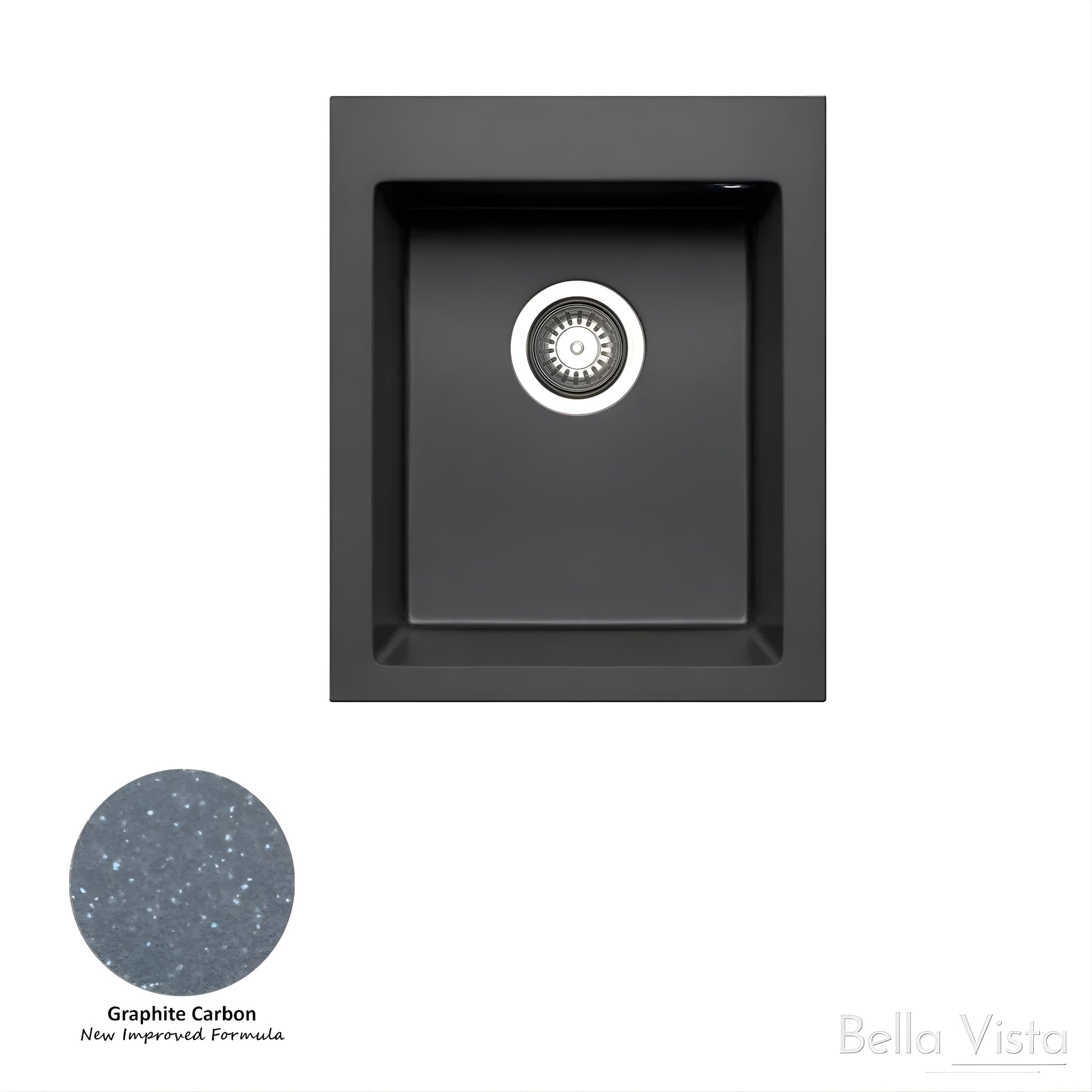BELLA VISTA PRADUS SINGLE BOWL GRANITE KITCHEN SINK GRAPHITE CARBON 410MM