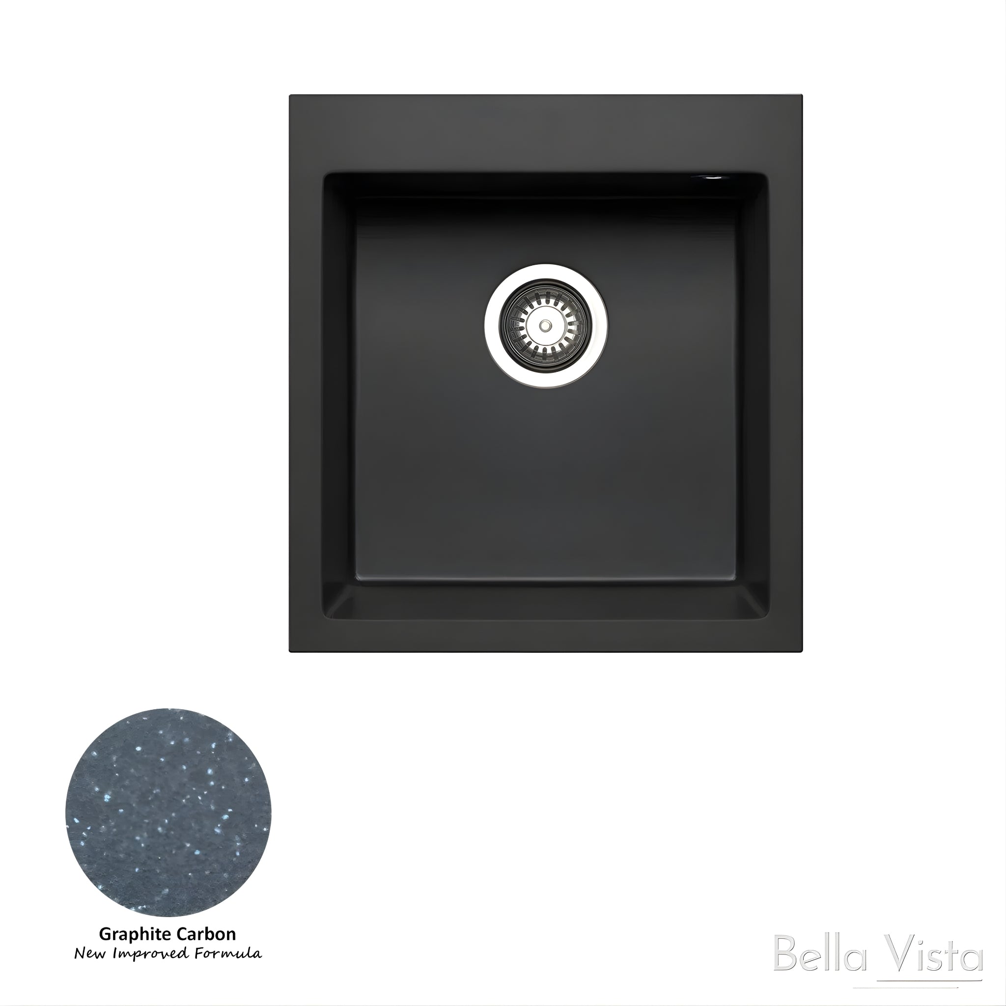 BELLA VISTA PRADUS SINGLE BOWL GRANITE KITCHEN SINK GRAPHITE CARBON 460MM