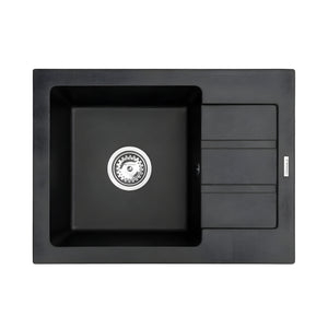 BELLA VISTA PRADUS SINGLE BOWL GRANITE KITCHEN SINK WITH DRAINER BLACK 620MM