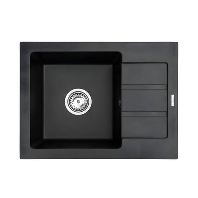 BELLA VISTA PRADUS SINGLE BOWL GRANITE KITCHEN SINK WITH DRAINER BLACK 620MM