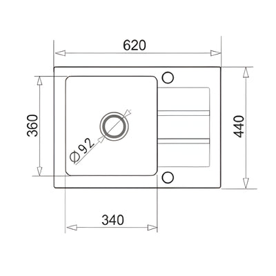 BELLA VISTA PRADUS SINGLE BOWL GRANITE KITCHEN SINK WITH DRAINER BLACK 620MM
