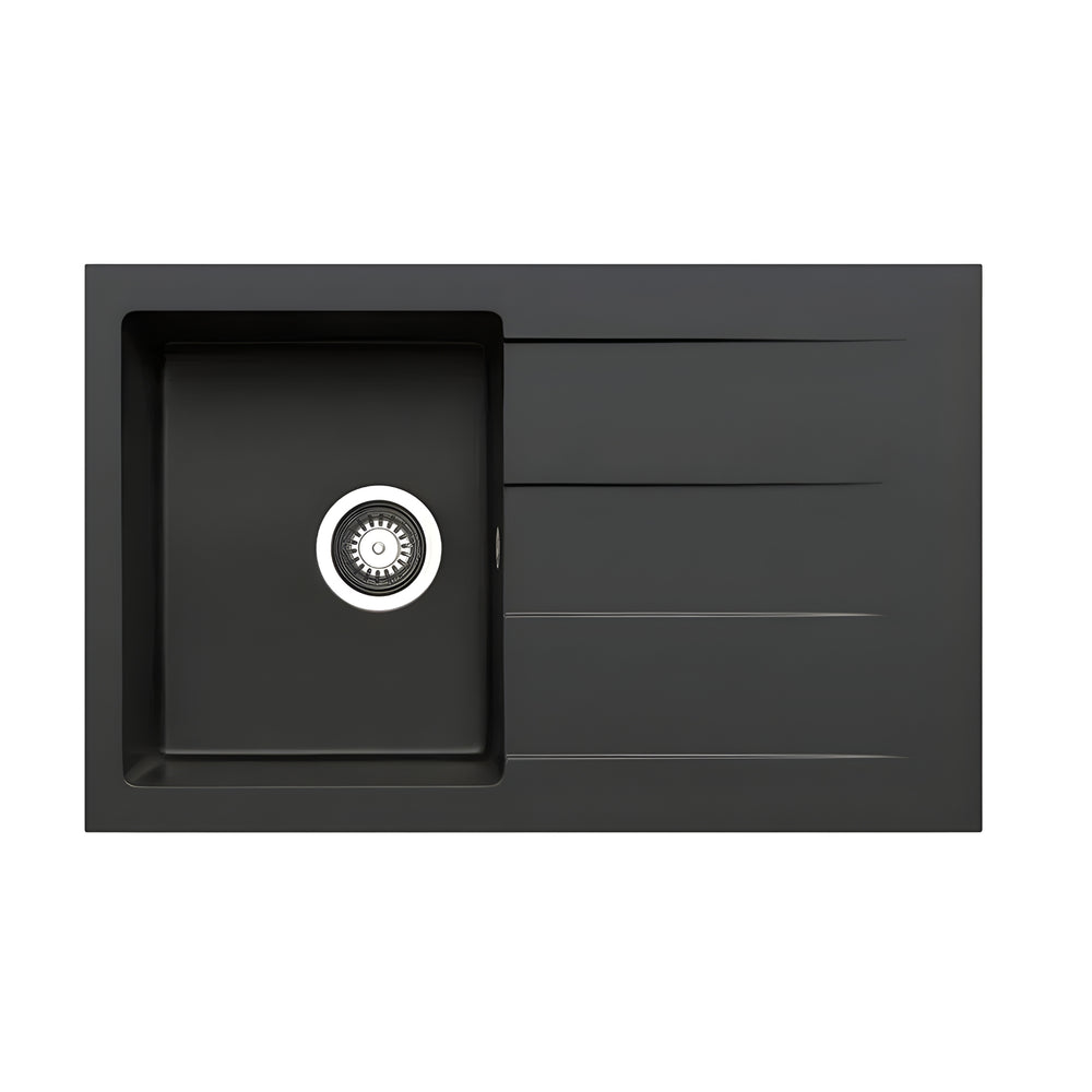BELLA VISTA PRADUS SINGLE BOWL GRANITE KITCHEN SINK WITH DRAINER GRAPHITE CARBON 790MM