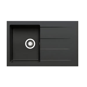 BELLA VISTA PRADUS SINGLE BOWL GRANITE KITCHEN SINK WITH DRAINER GRAPHITE CARBON 790MM