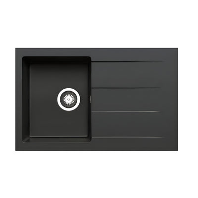 BELLA VISTA PRADUS SINGLE BOWL GRANITE KITCHEN SINK WITH DRAINER GRAPHITE CARBON 790MM