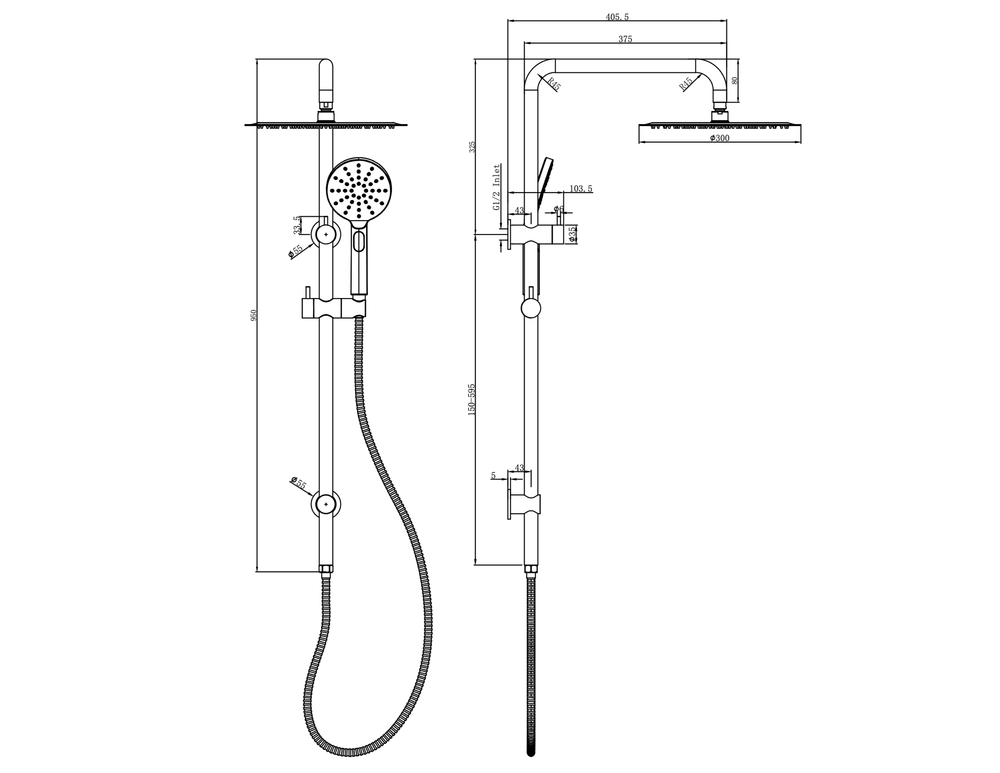 Linsol Sofia Shower Combination Multifunction 300mm dimensions