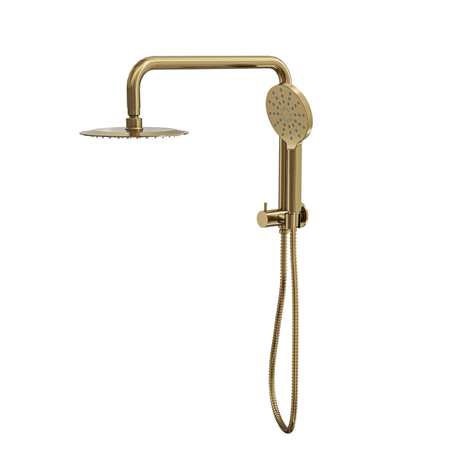 LINSOL SOFIA SHORT SHOWER COMBINATION AND MULTIFUNCTION HANDPIECE WITH 200MM ROUND HEAD BRUSHED BRASS