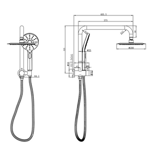 Linsol Sofia Short Shower Combination Multifunction 200mm dimensions