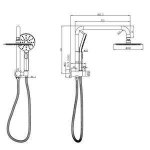 Linsol Sofia Short Shower Combination Multifunction 200mm dimensions