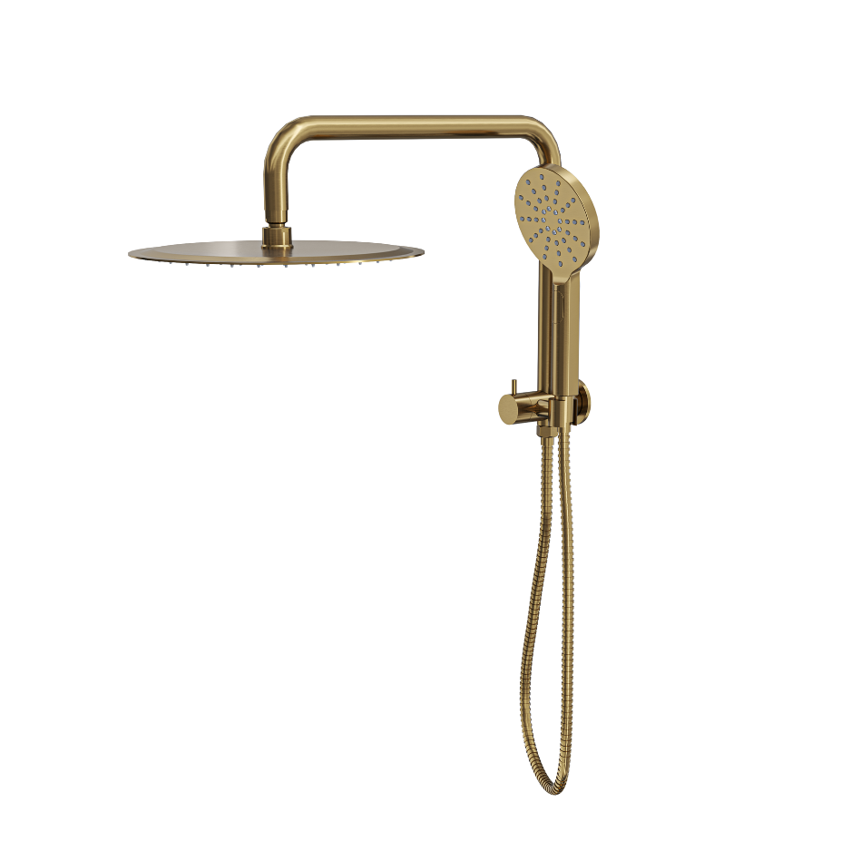 LINSOL SOFIA SHORT SHOWER COMBINATION AND MULTIFUNCTION HANDPIECE WITH 300MM ROUND HEAD BRUSHED BRASS